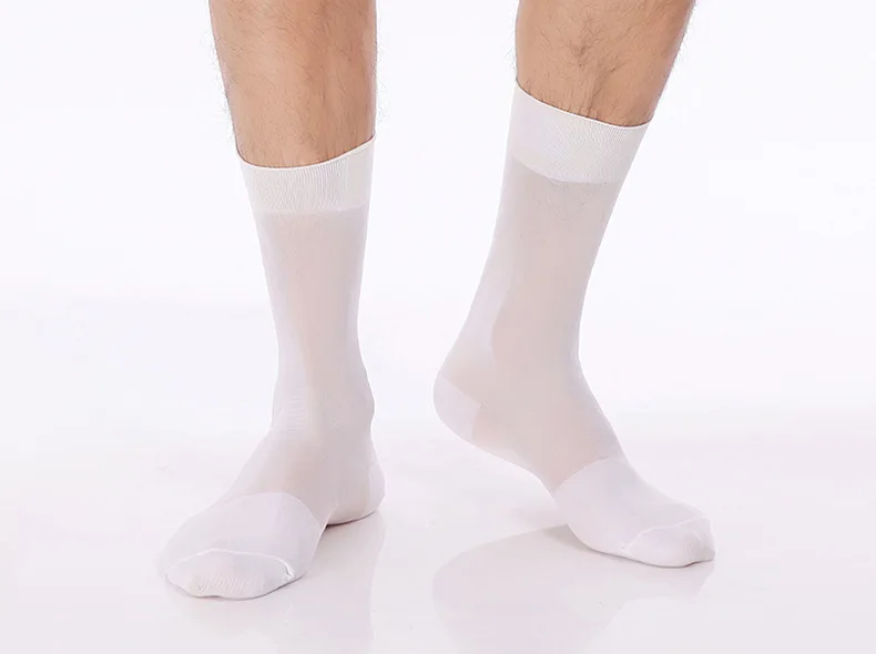 Basic Solid Black White Socks For Business Men Summer Transparent Mesh Tube Socks Ultra-thin Elastic Silky Stockings for Men