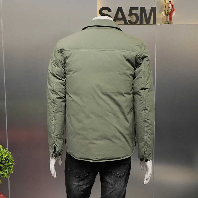 Winter Mens Casual Slim Down Jacket Turn-down Collar Warm White Duck Down Coat Army Green Parkas Men Windbreaker Oversize 4XL