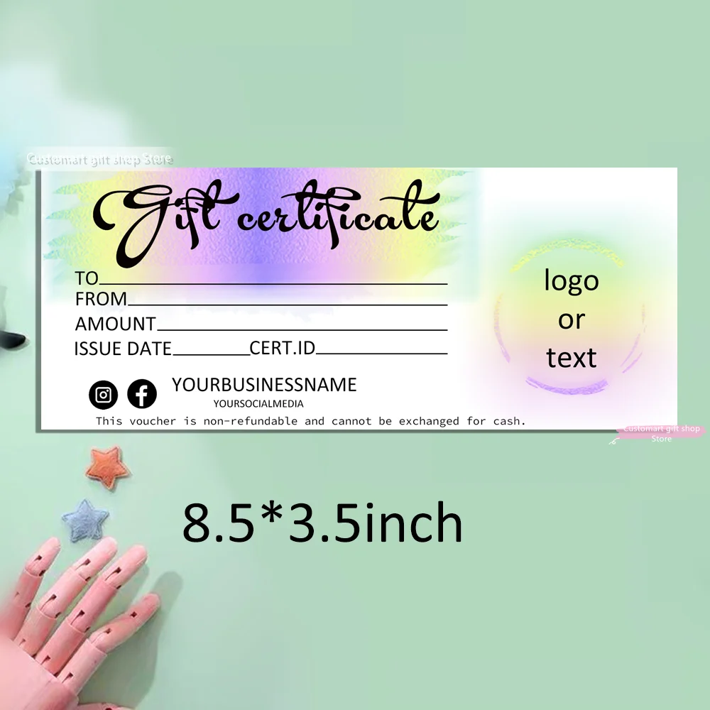 Custom ADD Your LOGO Gift Certificate Card, Holographic Gift Card, Social Media Card, Modern PASTEL