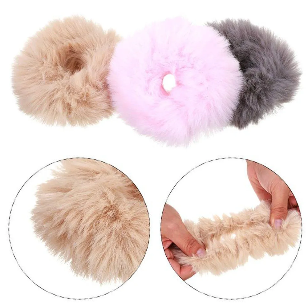 Pack of 2 Fluffy Faux Fur Furry Scrunchies Soft Hand Made Fur Elastic Hair Bands Ring for Ladies Hair Ties