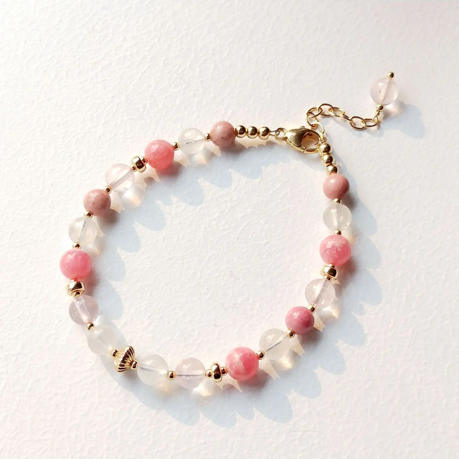 

Lii Ji Rose Quartz Moonstone Rhodochrosite Rhodonite 14K Gold Filled Natural Stone 6mm Beads Handmade Bracelet For Women Gift