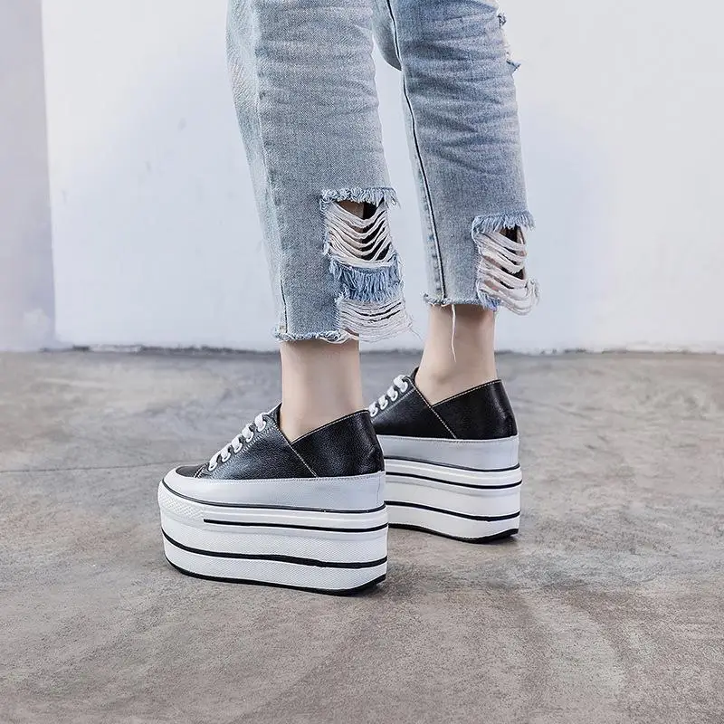 Fujin Genuine Height Increased Super High Platform Casual Sports Women Casual Shoes Wedge Heel Increased Heel Slip on Sneakers