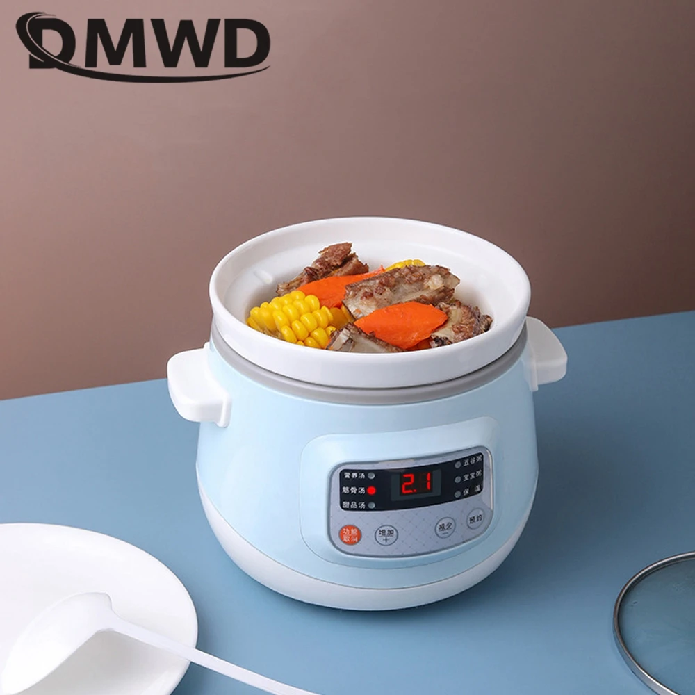 DMWD ไฟฟ้าหม้อหุงข้าว1L หม้อตุ๋นโจ๊กซุปหม้อหม้อเซรามิค Liner 24H นัดหมาย6ฟังก์ชั่น220V