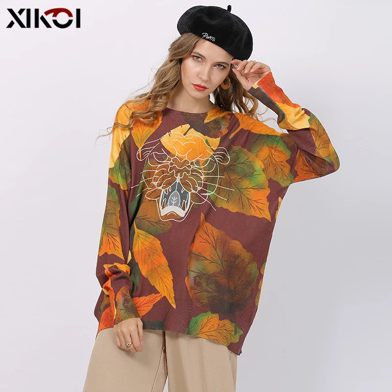 XIKOI New Tiger Print Sweaters Women Winter Oversized Jumper Knitted Pullovers Tops Plus Size Pull Femme jesery sueter feminino