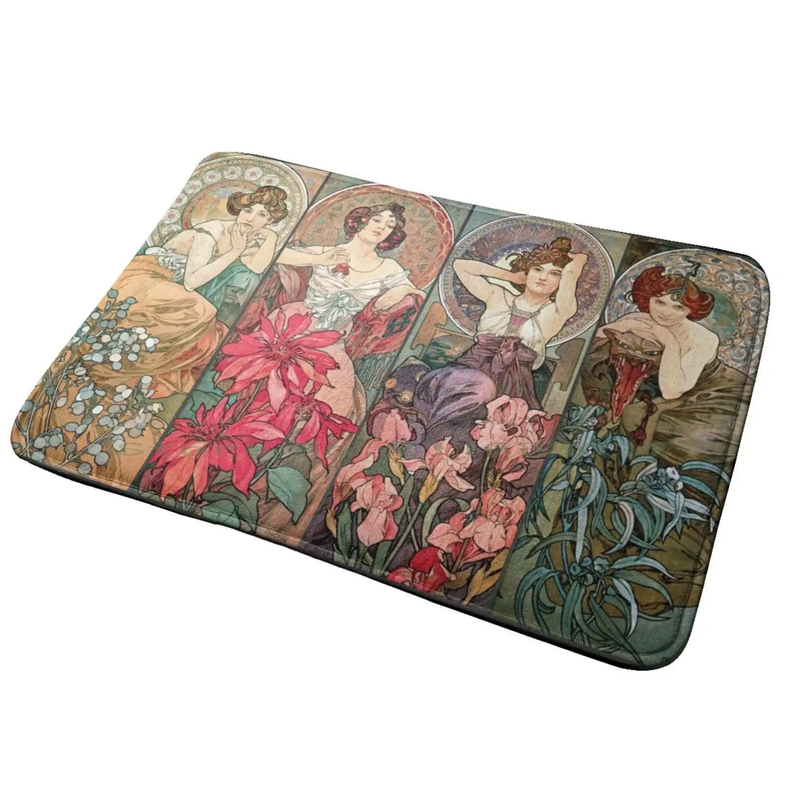 The Precious Stones Set : Topaz Ruby Amethyst Emerald Alphonse Mucha Entrance Door Mat Bath Mat Rug Alphonse Mucha Alfons Maria