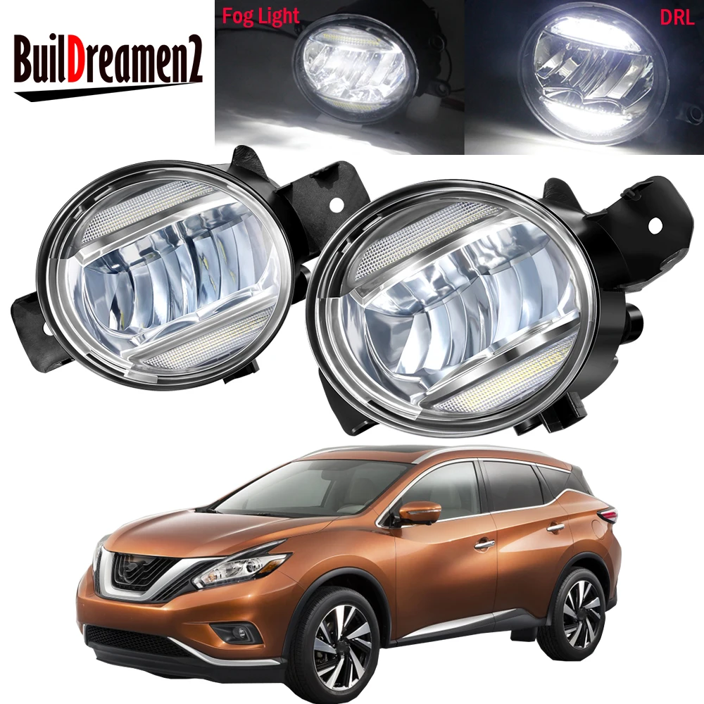 2 Pieces Car Fog Light Assembly 30W Right + Left LED DRL Fog Daytime Running Lamp 8000LM 12V For Nissan Murano 2015 2016 2017