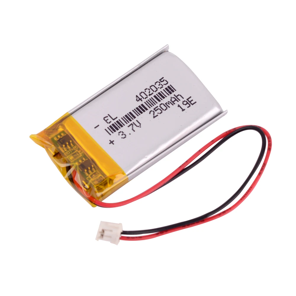JST 1.5 Mm 2pin 250MAh 402035 แบตเตอรี่ลิเธียมโพลิเมอร์แบตเตอรี่LiPoแบบชาร์จไฟได้สำหรับGPSมือถือMp3 GPSบลูทูธ