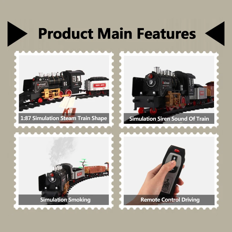 666CM DIY Assembly Train Simulation Classic Spray Remote Control Locomotive Siren Sound Track Rich Scene Electric RC Train Toys