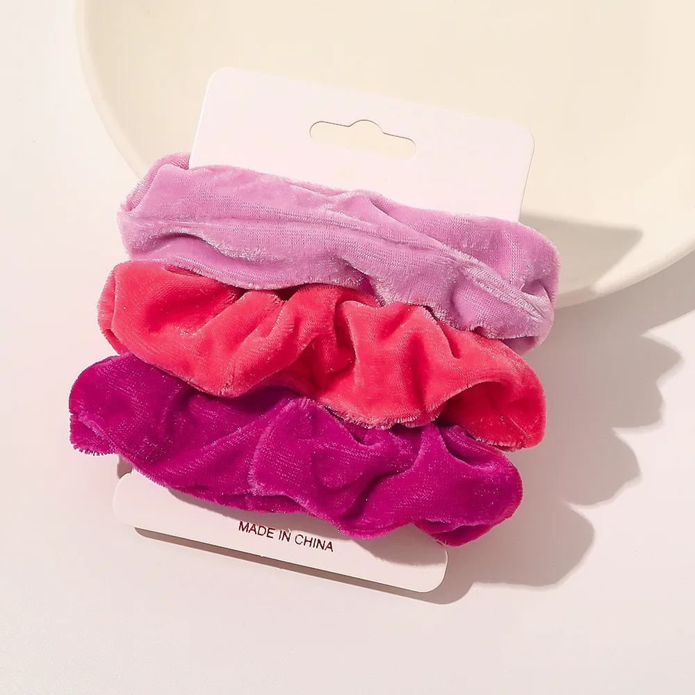 3pcs/lot New Women Retro Velvet Hair Scrunchies Set Mix Color Slim Elastic Hair Band Simple Hair Bun Maker Ponytail Headwear