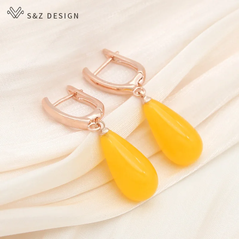 S&Z DESIGN New Original Fashion Water Drop Imitation Beeswax Dangle Earrings For Women Jewelry 585 Rose Gold Color Gift