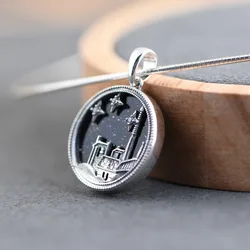 Silver Round Pendant for Necklace Women Fashion Dream Castle Chain Pendants DIY Accessories Fashion Necklace Pendants Jewelry