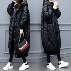 Extra Long Glossy Down Cotton Coat for Ladies Large Size Parka Loose Black Jacket Winter Overcoat New 2020 F2517