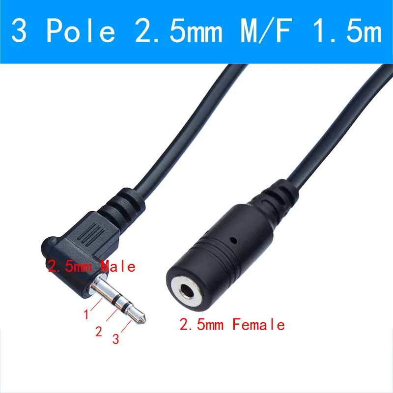 1.5m 3 polak Stereo 2.5mm Jack męski do żeńskiego przedłużacz kabla Audio 90 prostopadły adapter Audio kabel