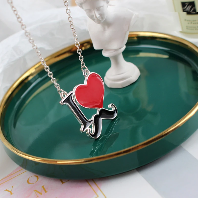 2024 New Fashion Jewelry Silver Color Enamel I Love Mustache Heart Necklaces For Women Girl Best Friends Necklace Gift