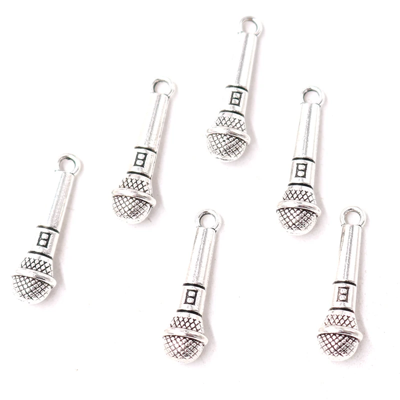 12pcs/lot Silver Plated Microphone Charm Metal Pendants DIY Necklaces Bracelets Jewelry Handicraft Accessories 24*7mm