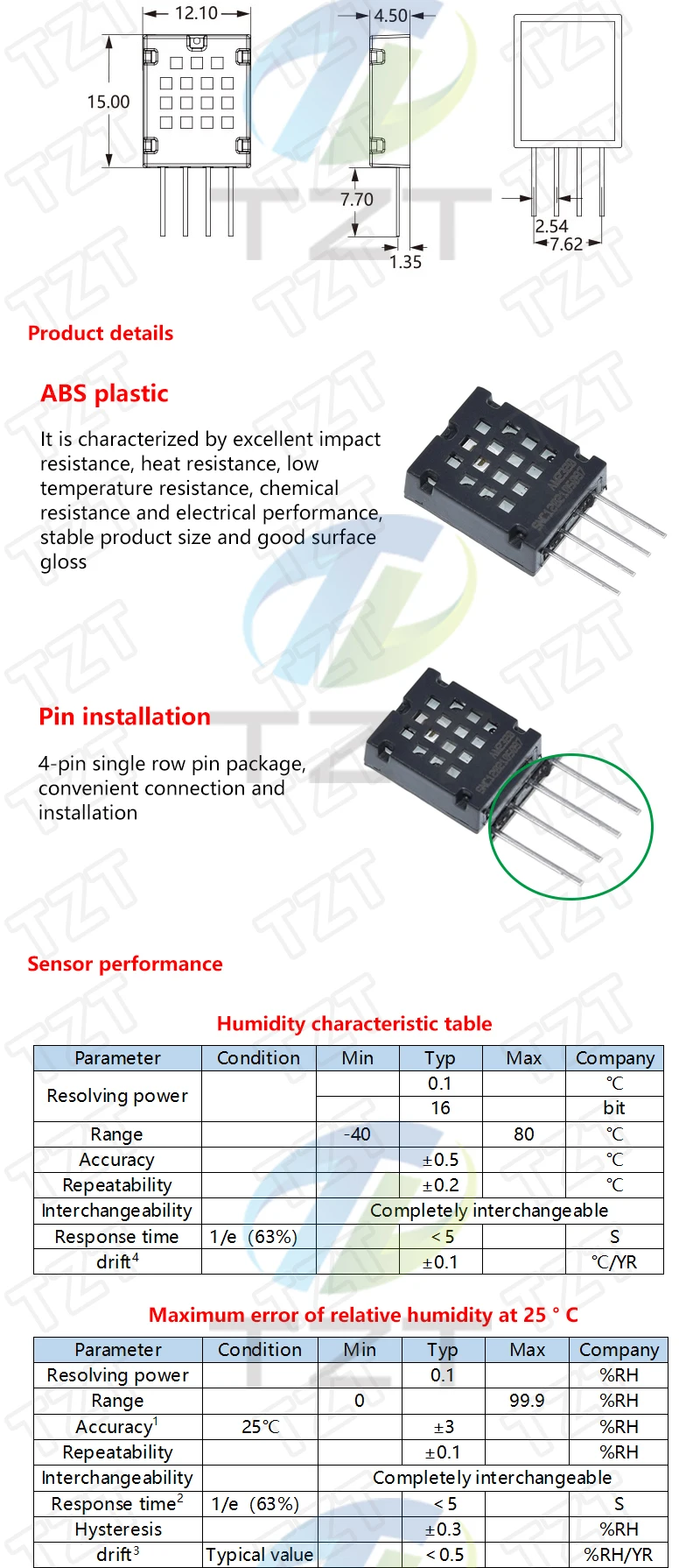 Digitale Temperatur- und Feuchtigkeitssensoren TZT DHT11 DHT22 AM2302 AM2301 AM2320 MW33 Sensor und Modul für Arduino elektronisches DIY – Detail 10