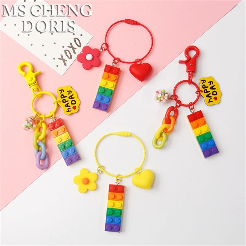 

Dropship Gummy Rainbow Blocks LGBT Keychain Flatback Resin Pendant Charms Heart Flower Resin Keyring Bag Car Key Chains