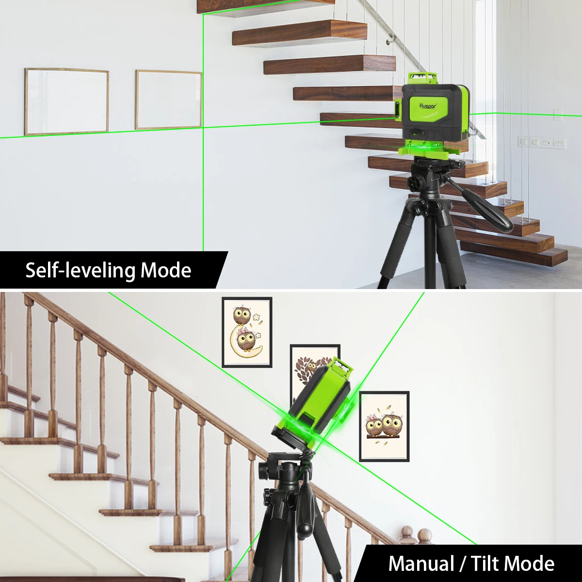 Huepar 4D 16 Lines Cross Line Laser Level Green Beam 4x 360 °Laser Lines Remote Control With Li-ion battery For Tiles Floor