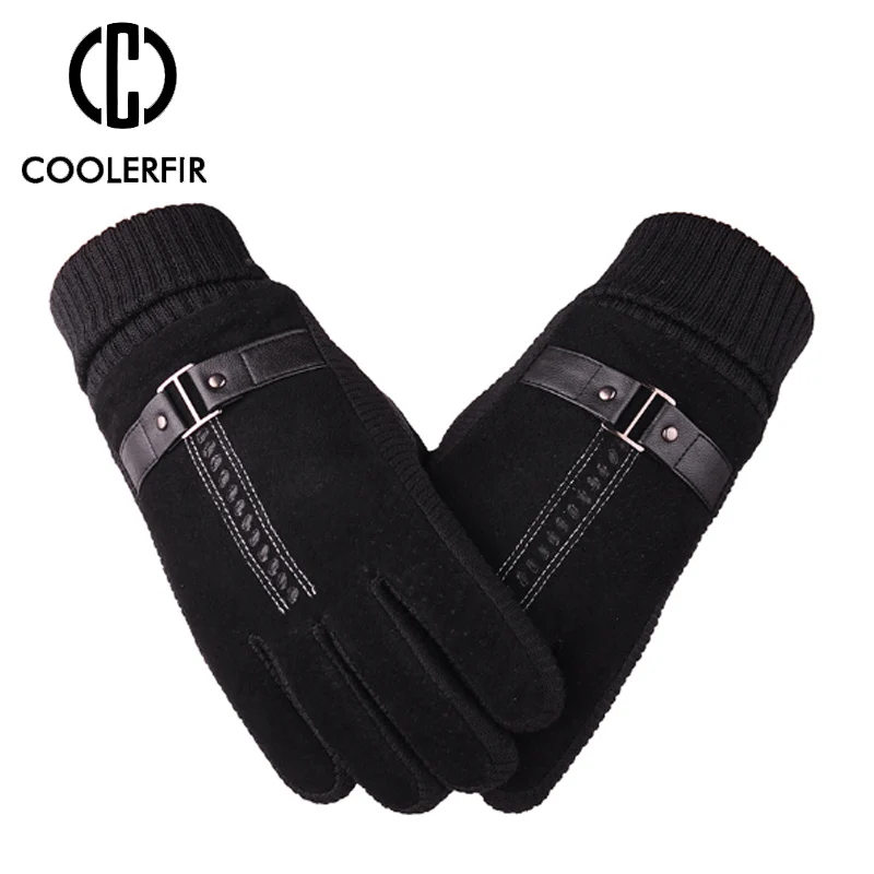 Guantes cálidos de invierno para hombre, manoplas casuales de cuero genuino para pantalla táctil, deportes al aire libre, guante de dedo completo,