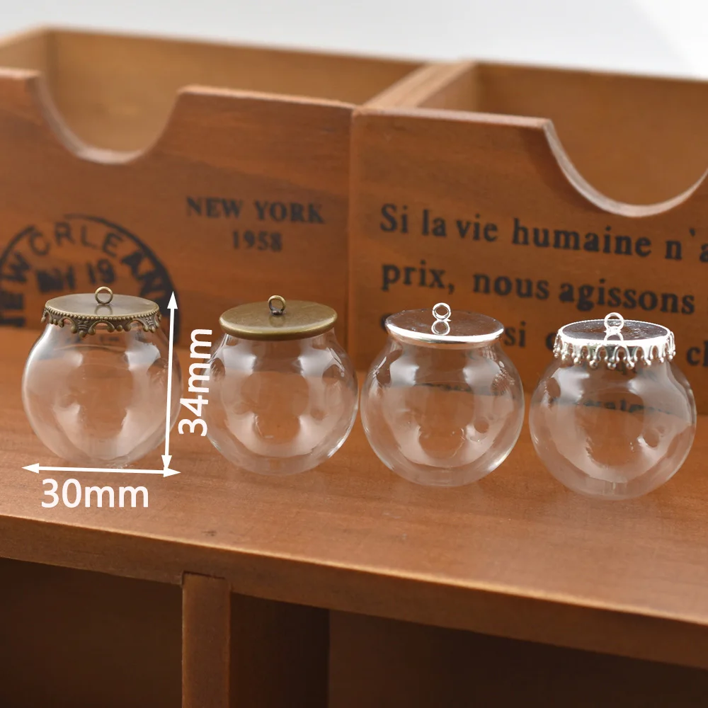 5sets 30*20mm hollow glass globe with setting base beads cap set Glass Bottle glass vials pendant glass bottle jewelry pendant