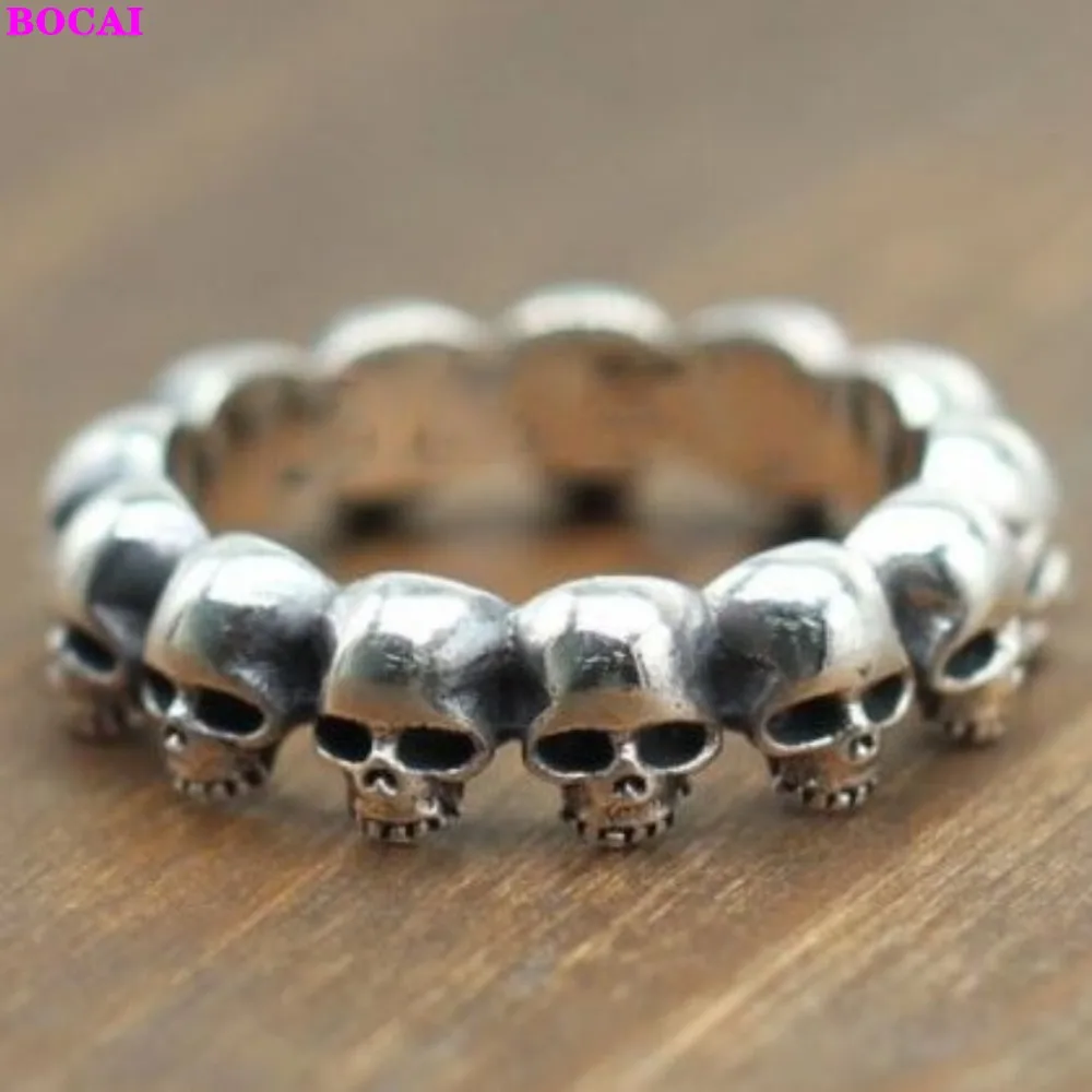 BOCAI S925 Sterling Silver Rings for Men Women Couple Closed Retro Trendsetter Puck Hand Ornaments Pure Argentum Jewelry