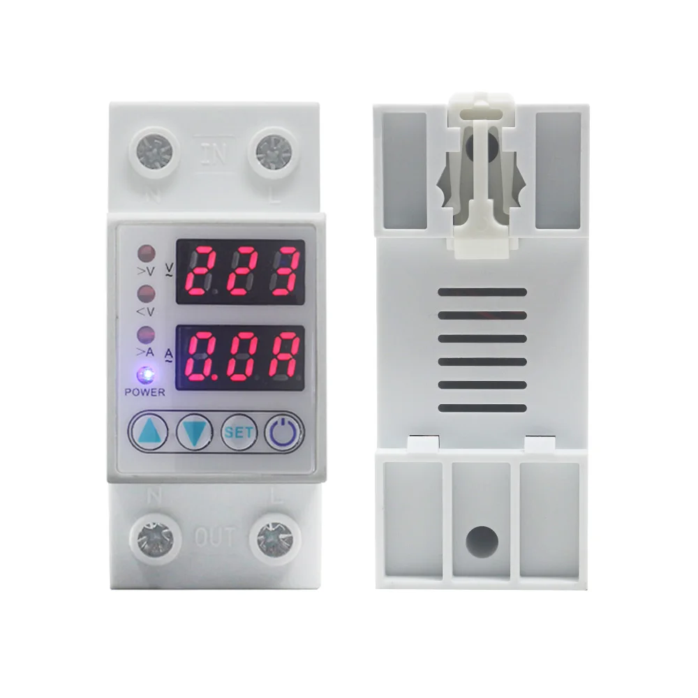 AC Voltmeter Ammeter Din Rail Household Self-resetting Over Under Voltage Protection Relay Current Protector 40A/63A AC 220V