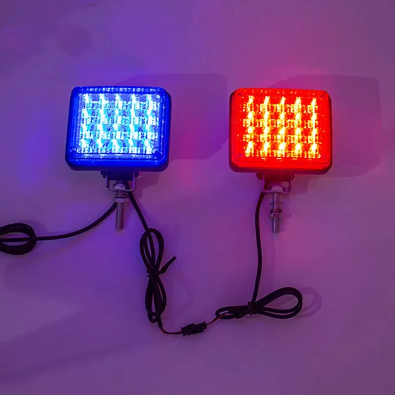 A Pair12V Red And Blue  Square LED Flashing Fire Indication Light Police Fireman Emergency Strobe Warning Beacon For Motorcycle