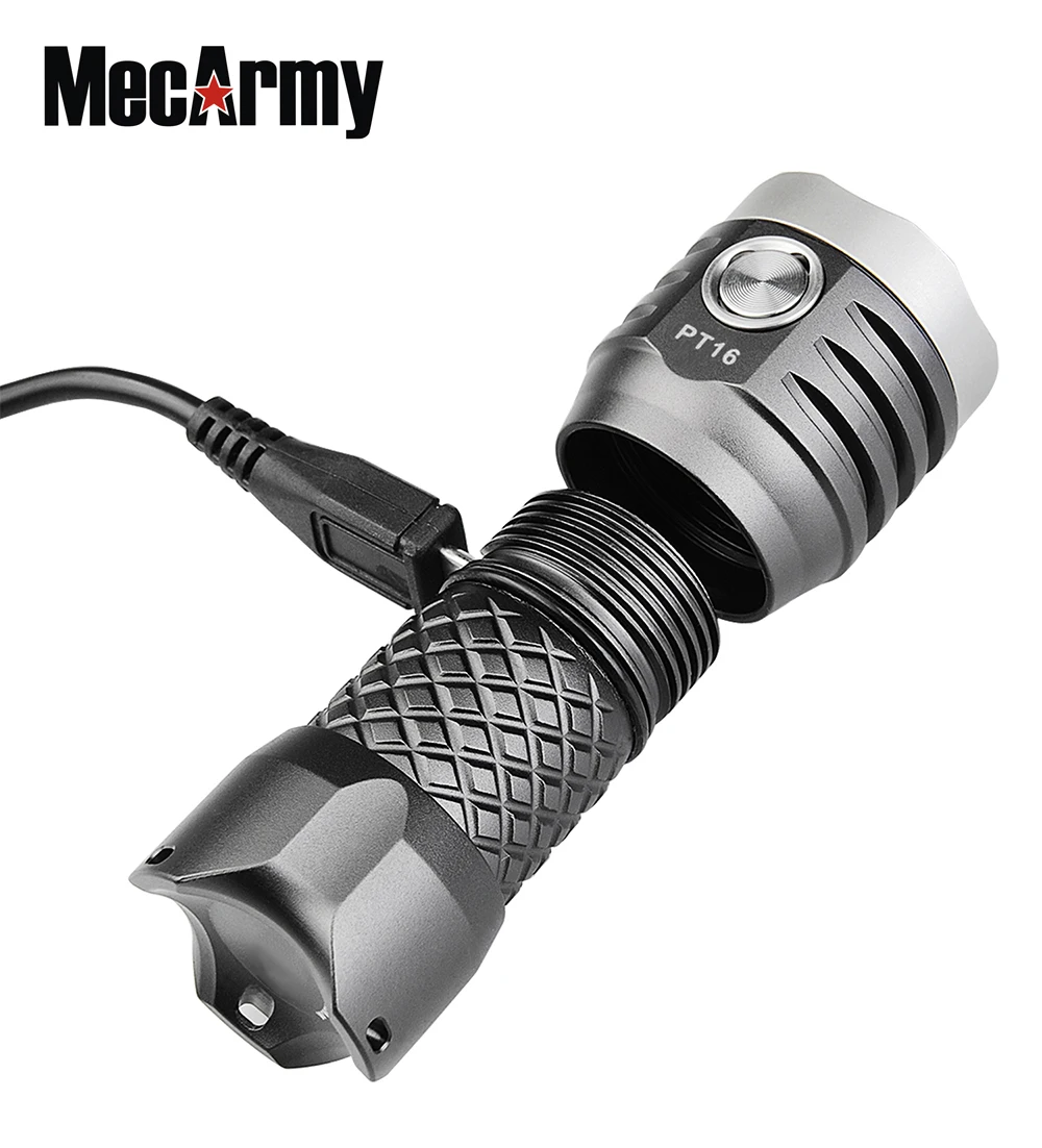 Portable compact flashlight MecArmy PT16 USB Rechargeable 1100 Lumens EDC Flashlight built-in 16340 battery