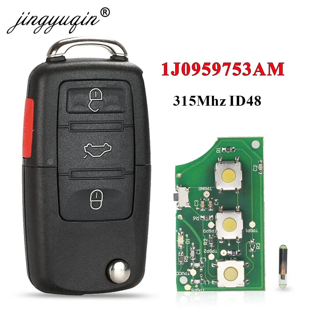 jingyuqin 1J0959753AM Car Remote Key for VW Beetle Golf Passat Jetta 315Mhz ID48 1J0 959 753 AM 5FA008399-30 2000-2006 Key Fob