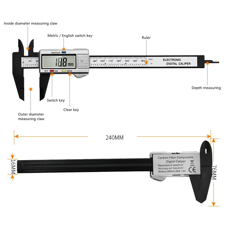 0-150mm Vernier Caliper Plastic LCD Digital Electronic Vernier Caliper Reading Micrometer Ruler Measuring Tool