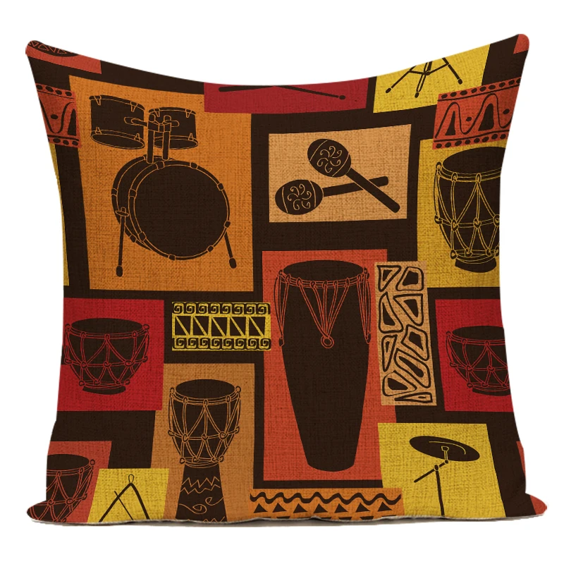 Retro African Cushion Cover African Woman Decor Pillow Case Africa Musical Instrument Throw Pillow Cover for Sofa Home Decor