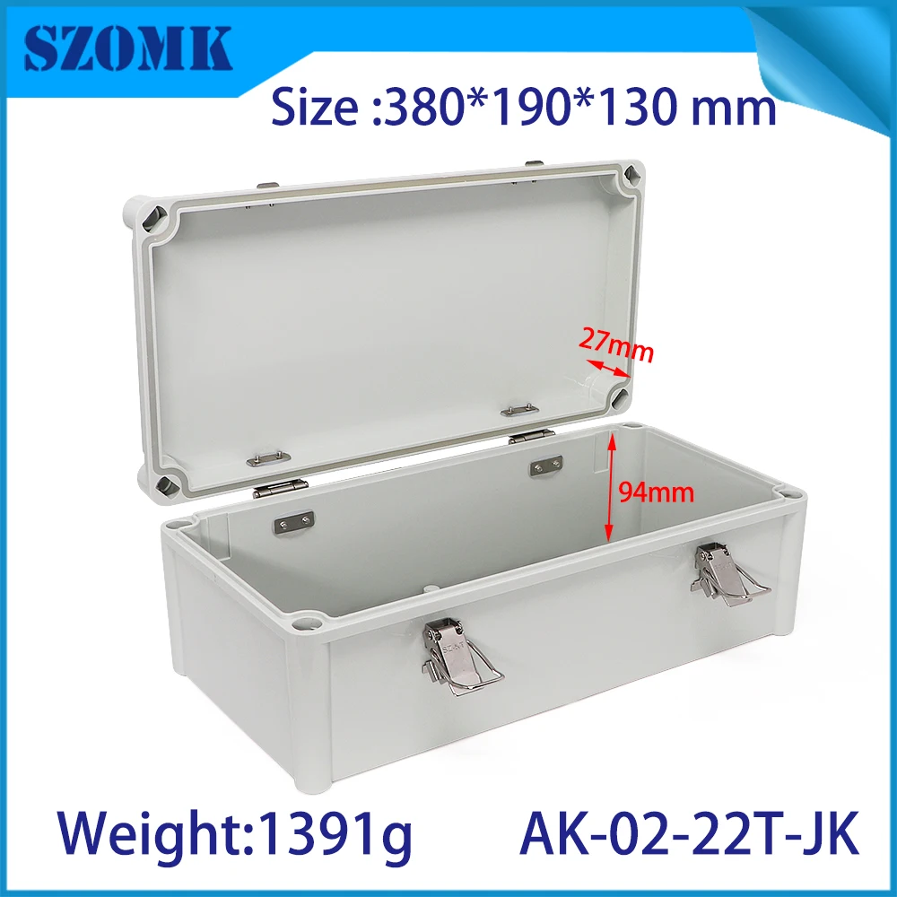 

380*190*130mm hinged plastic waterproof enclosure for industrial electronics project electrical plastic control device casing