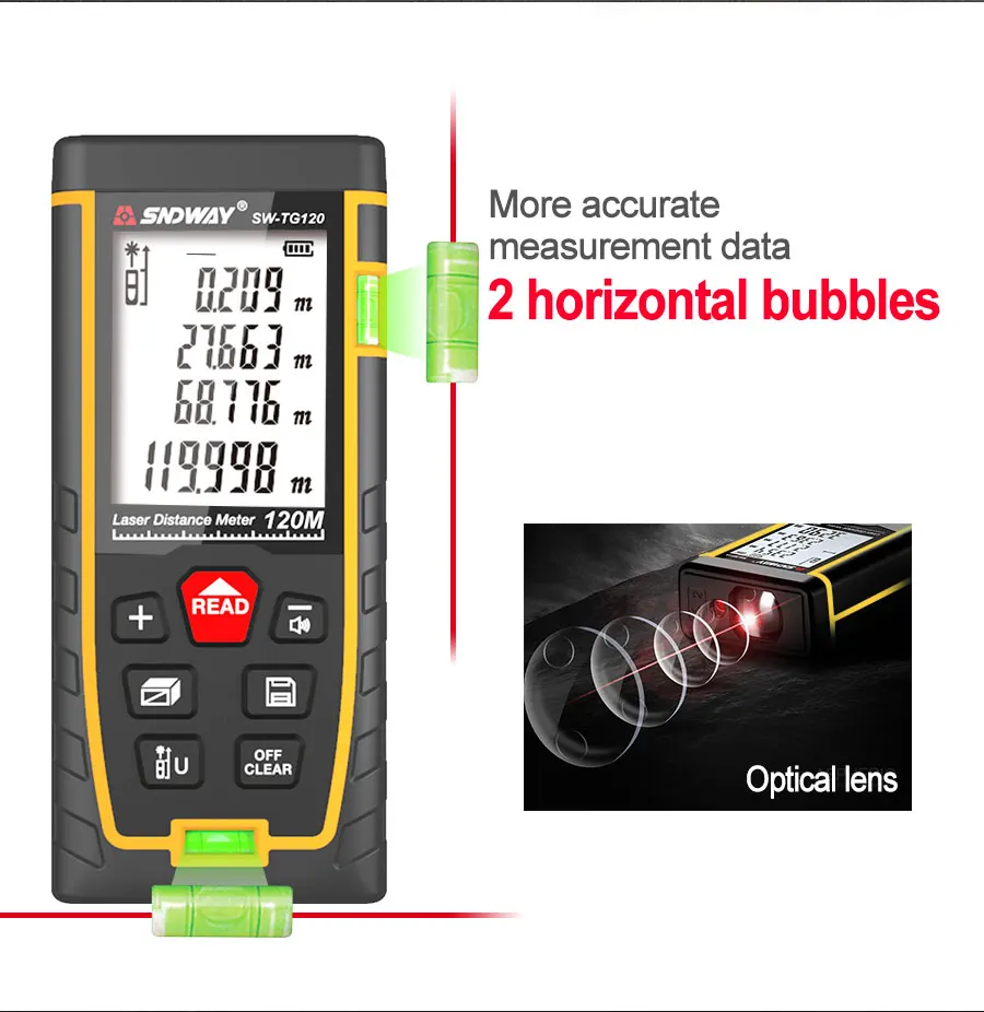 SNDWAY Laser Rangefinder Hunting Rangefinder Digital Mini Range finder Laser Tape Distance Ruler Sensor 50M 100M Distance Meter