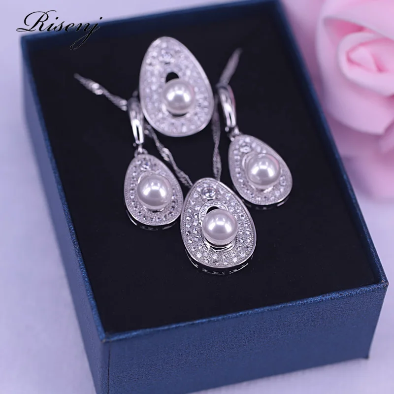 Natural  Fresh Water Pearl Silver 925 Costume Jewelry Set For Women Drop Earrings Ring Necklace With Bracelet Bridal Jewelry