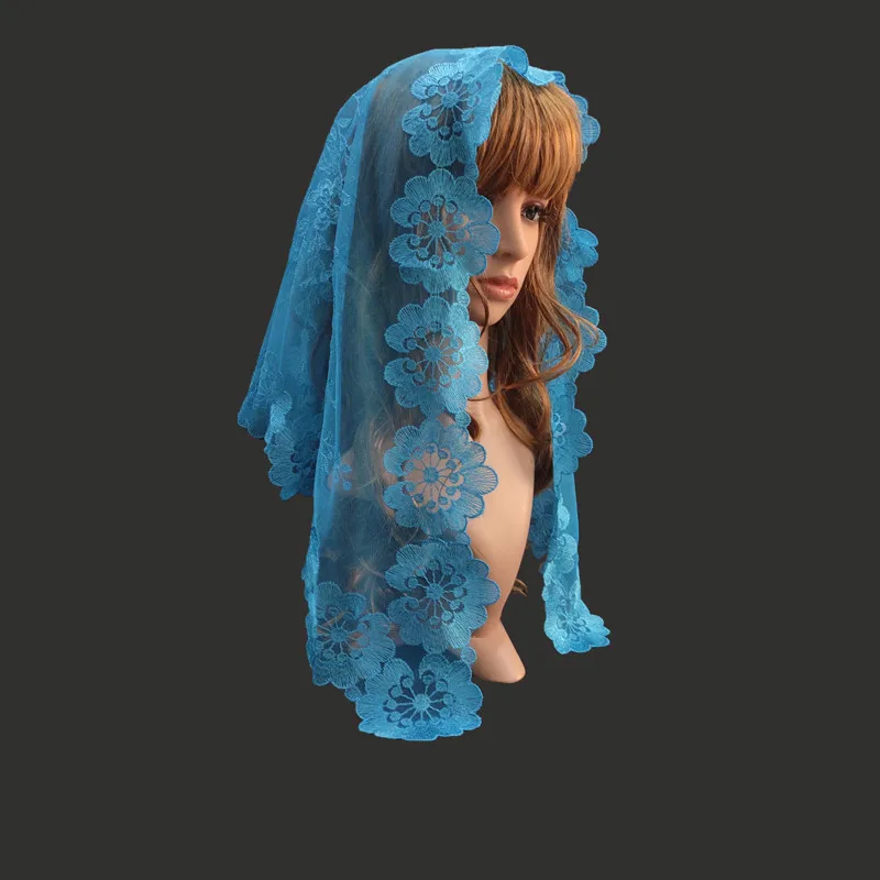 

Blue Spanish Lace Mantilla Chapel Shawl Scarf Catholic Veil