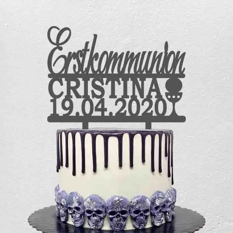 Personalized Communion Cake Topper Custom Name Date German Erstkommunion Kids First Holy Communion Party Cake Decoration Topper