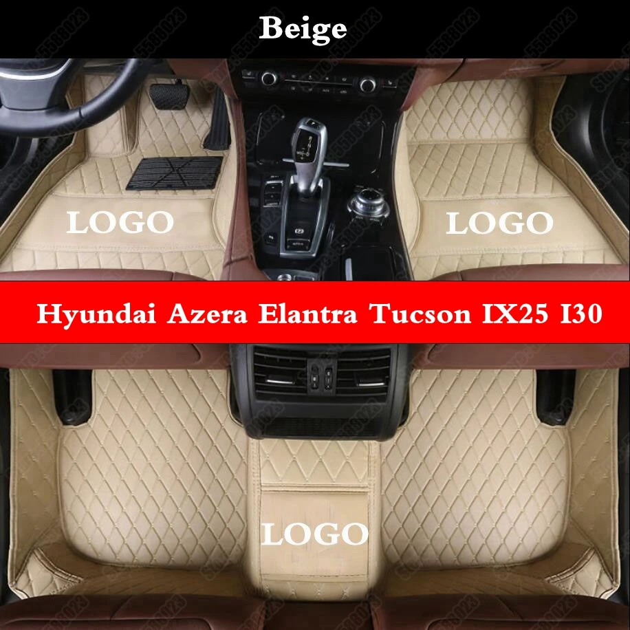 Custom Fit Car Mats for Hyundai Azera Elantra Tucson IX25 I30 IX35 I40 Kona Sonata Equus Genesis Santa Fe Leather Auto Rugs Pads