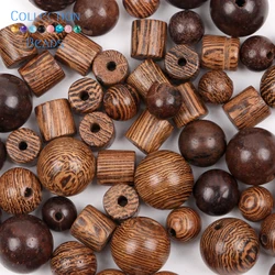 Natural Cylindrical Round Wenge Wood Beads Spacer Loose Wooden Beads For Jewelry Making Bracelet DIY Accessories