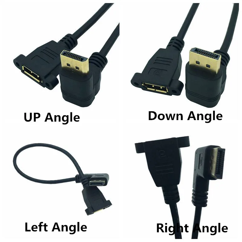 DisplayPort DP Male Up & Down & Left & Right 90 Degree Angle to Female Socket Panel Mount Extension Cable Display Port 30cm