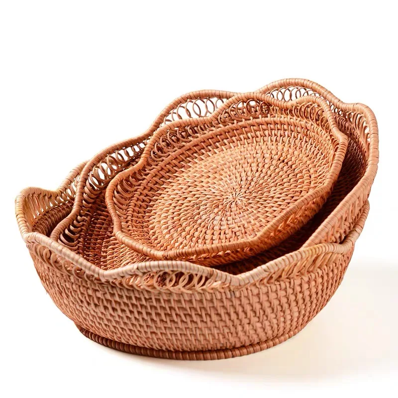 

rattan basket storage Kitchen Organization rattan fruit basket bowls Storage Trays fruits vegetable baskets bakery bread tray