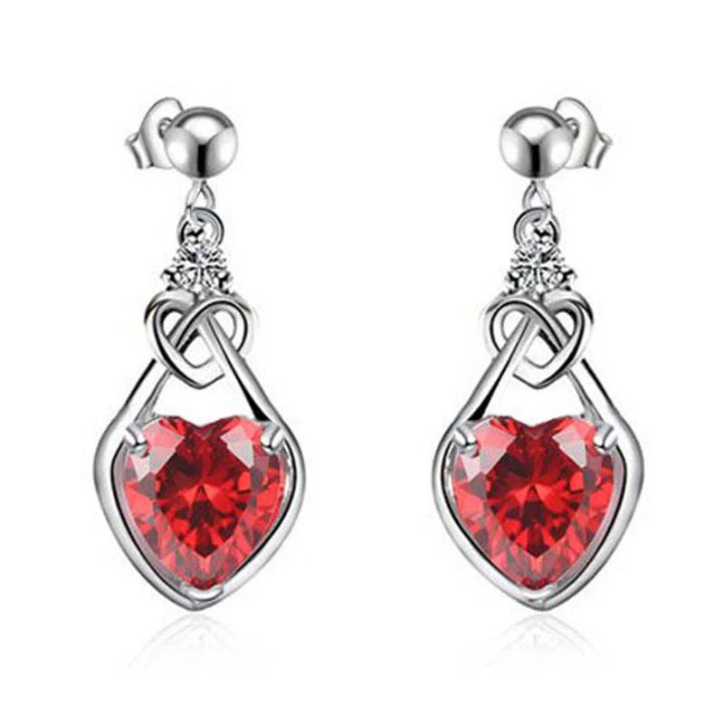 Red Heart Sets Package Setting Cubic Zirconia Necklace Earrings Rings Set Fashion Color Party Jewelry Sets for Women