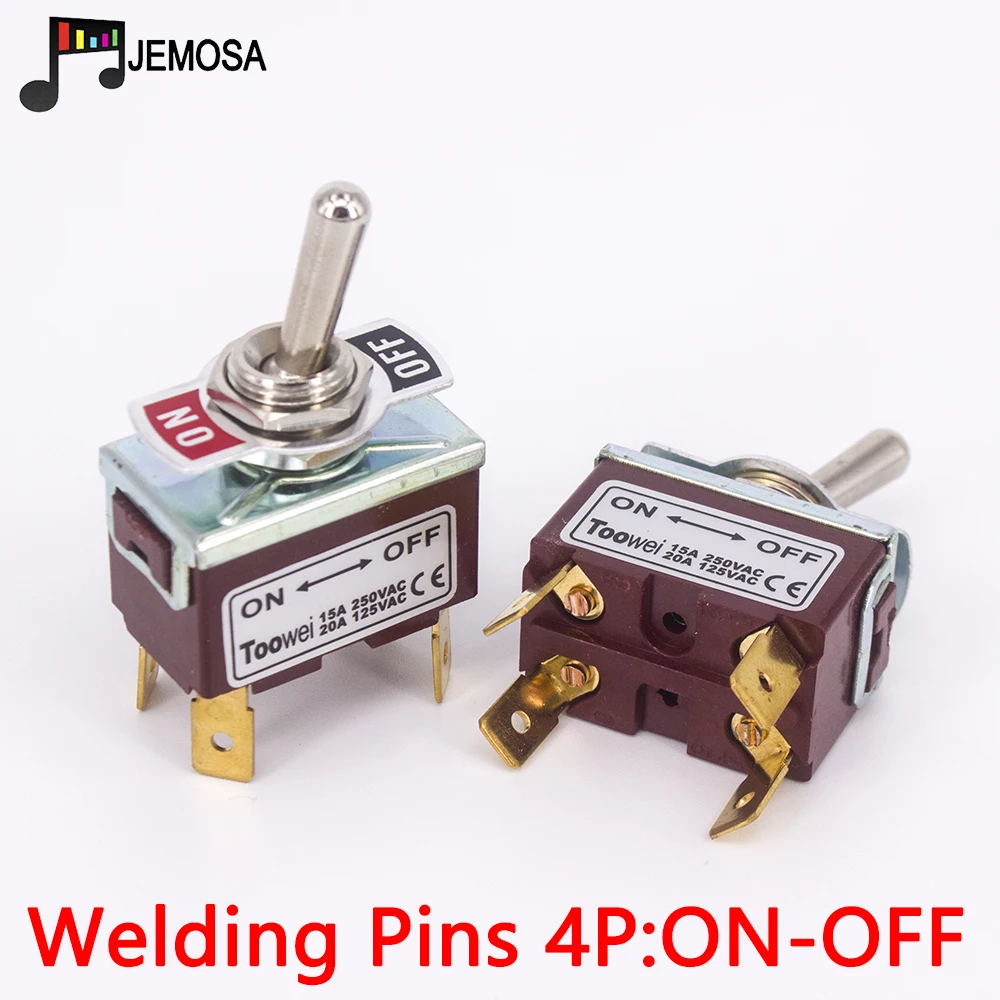 Toowei-Interruptor de palanca de 4 pines, interruptor basculante de encendido y apagado de 15A, 250V/ 20A, 125V SPST, orificio de montaje de 12mm, contacto Scraw, 1 unidad