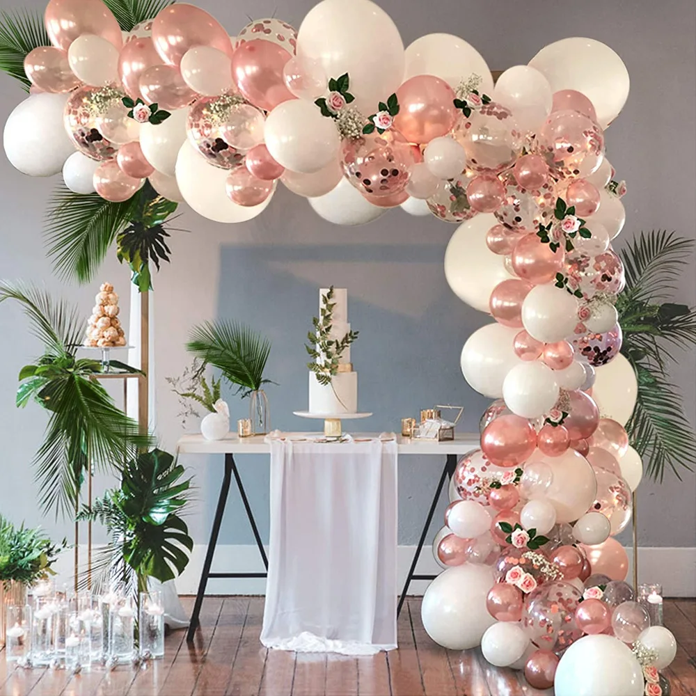 102Pcs Rose Glod Balloon Garland Arch Kit White Balloons Baby Shower Girl Birthday Party Wedding Adult Bachelorette Decorations