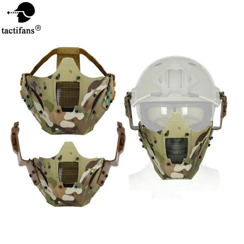 Тактический-шлем-видение-половина-уход-за-кожей-лица-Пейнтбол-для-быстрого-шлем-разъем-АРК-маска-с-металлической-сеткой-защитный-игра-cs-accessorires