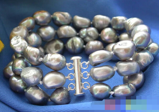 3ROW GRAY BAROQUE FRESHWATER PEARL BRACELET