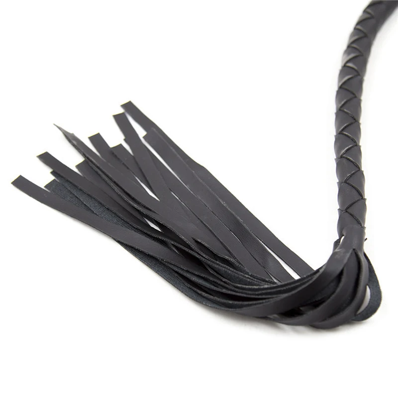 Black BDSM PU Leather Whip, BDSM, Spanking Flogger, Horse Tassel, Bondage Restrições, Brinquedos Sexuais para Mulheres, Casais, Jogos para Adultos