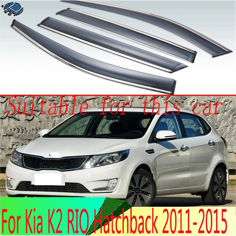 For Kia K2 RIO Hatchback 2011 2012 2013 2014 2015 Plastic Exterior Visor Vent Shades Window Sun Rain Guard Deflector 4pcs