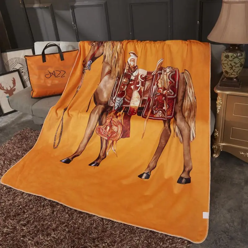 Croker Horse Palace Horse Pattern Series Thickened Lamb Velvet Throw Blanket for Living Room Office Car Leisure Blanket