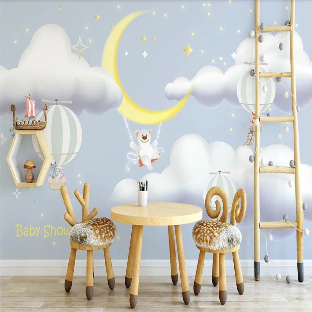 

Milofi custom 3D wallpaper mural hand-painted starry air balloon children's room background wall decoration wallpaper mural