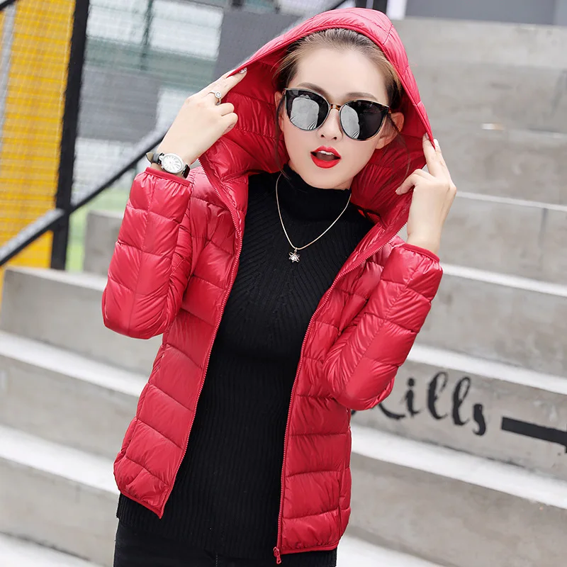 

Down Ultra Jacket Thin Woman Hooded Plus Size Womens Coats Light Winter Coat Women's Jackets Jaqueta Feminina KJ343